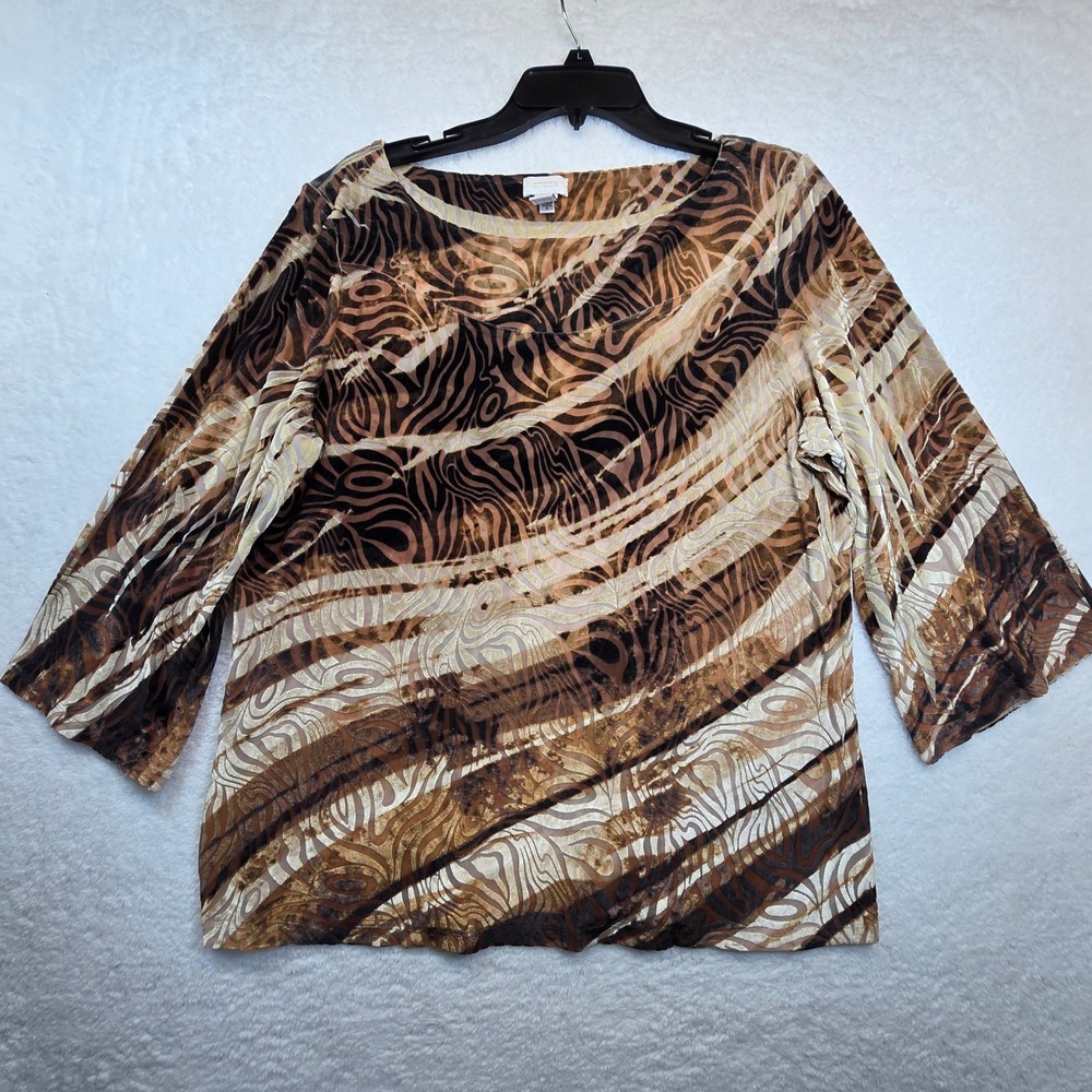Chicos Animal Print Velvet Burnout Top Sz‎ 3 Large Boho Whimsigoth Fairy Artsy